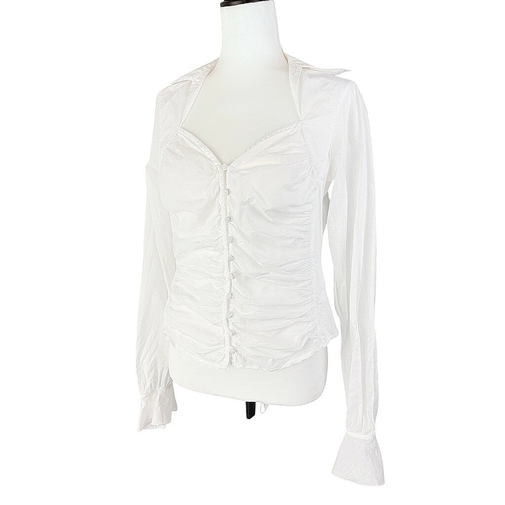 Anne Fontaine Paris Jaime White Ruched Button Front Blouse Top Size 2 France
